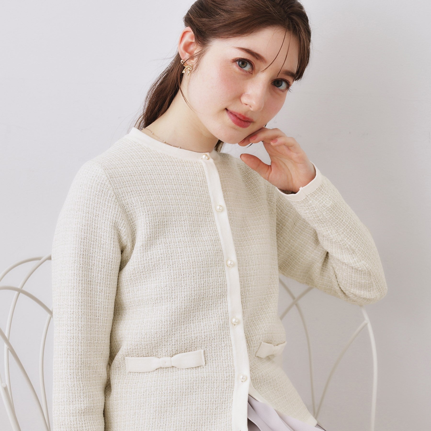 クチュール ブローチ Couture Brooch ラメツイードニットジャケット （アイボリー(404)） アイボリー(404)