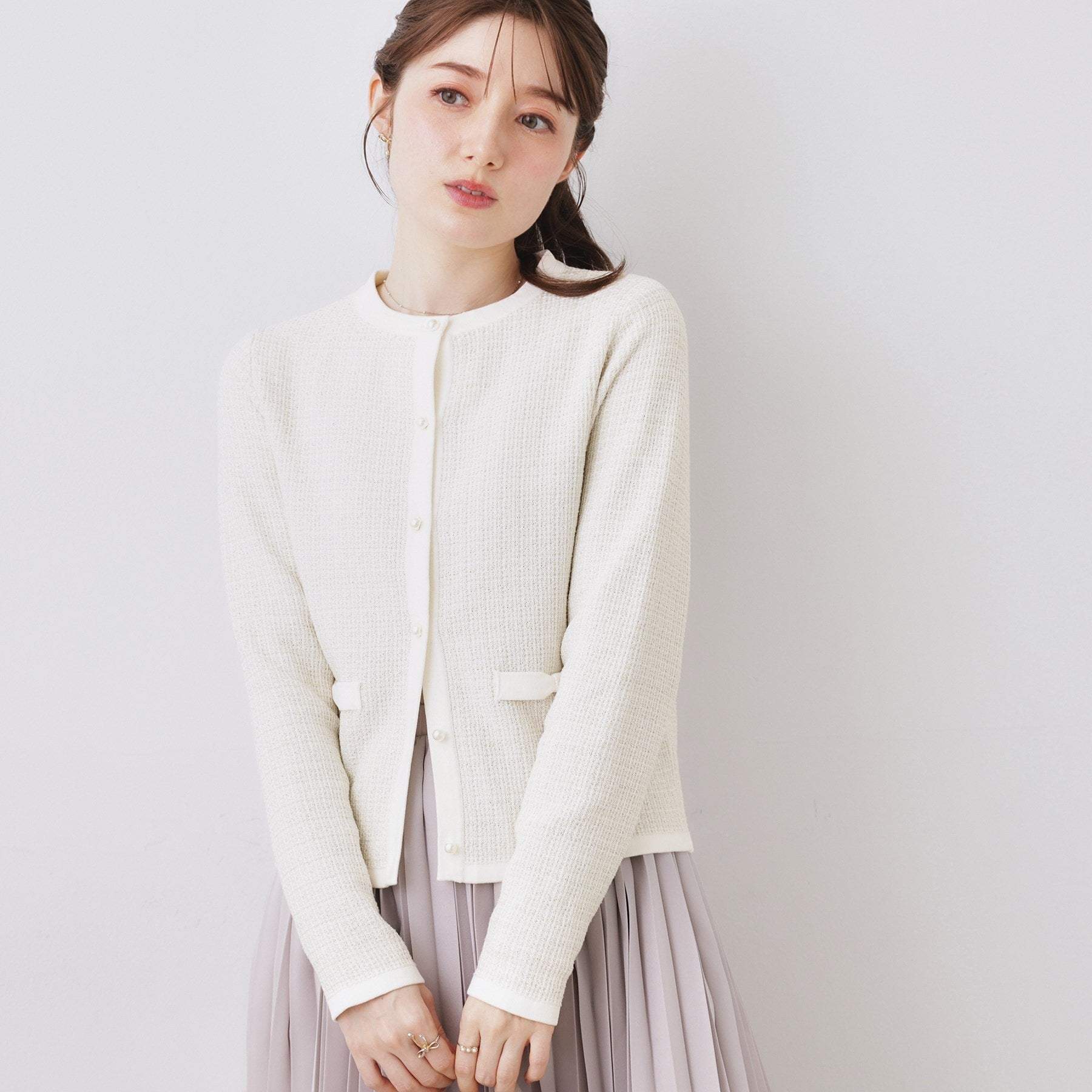 クチュール ブローチ Couture Brooch ラメツイードニットジャケット （アイボリー(404)） アイボリー(404)