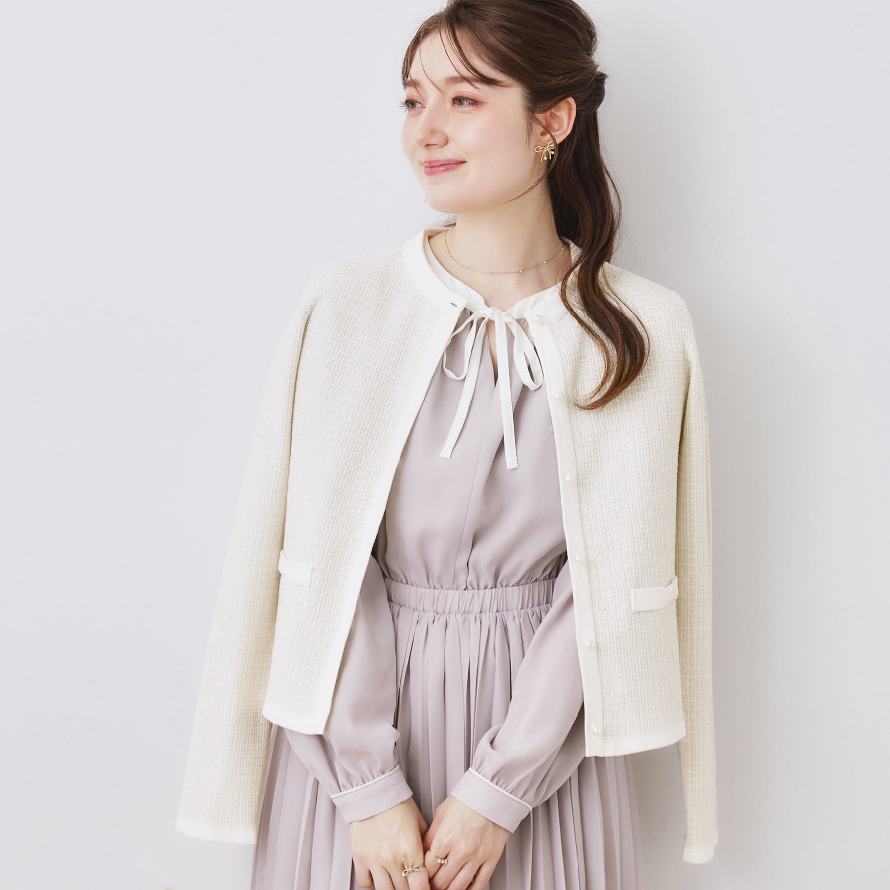 クチュール ブローチ Couture Brooch ラメツイードニットジャケット （アイボリー(404)） アイボリー(404)