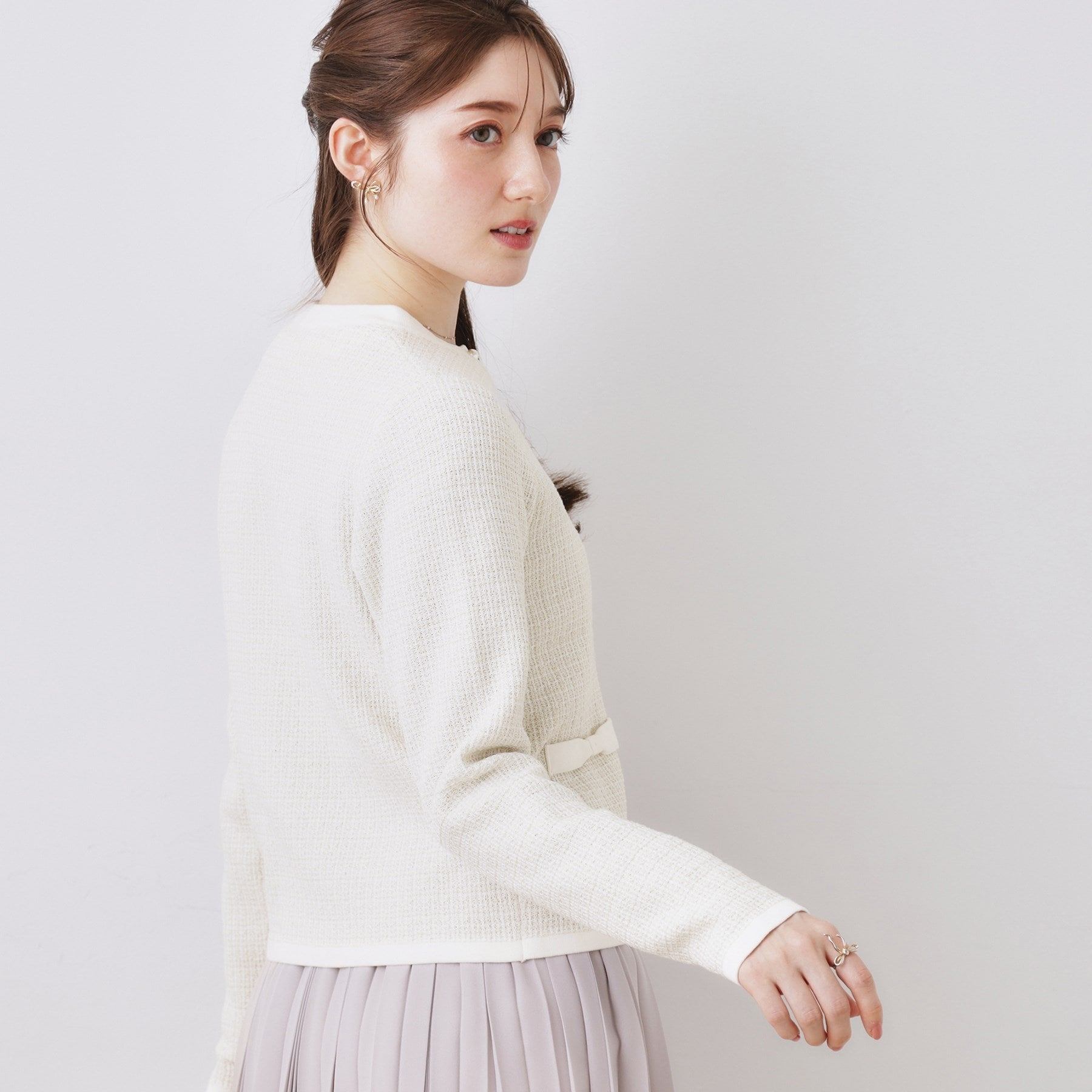 クチュール ブローチ Couture Brooch ラメツイードニットジャケット （アイボリー(404)） アイボリー(404)