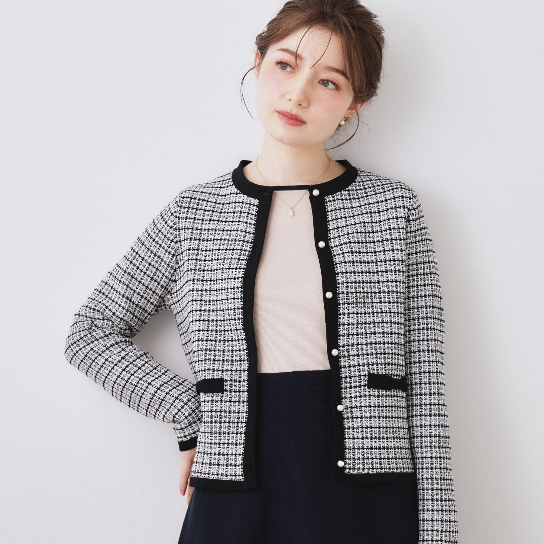 クチュール ブローチ Couture Brooch ラメツイードニットジャケット （アイボリー(404)） アイボリー(404)