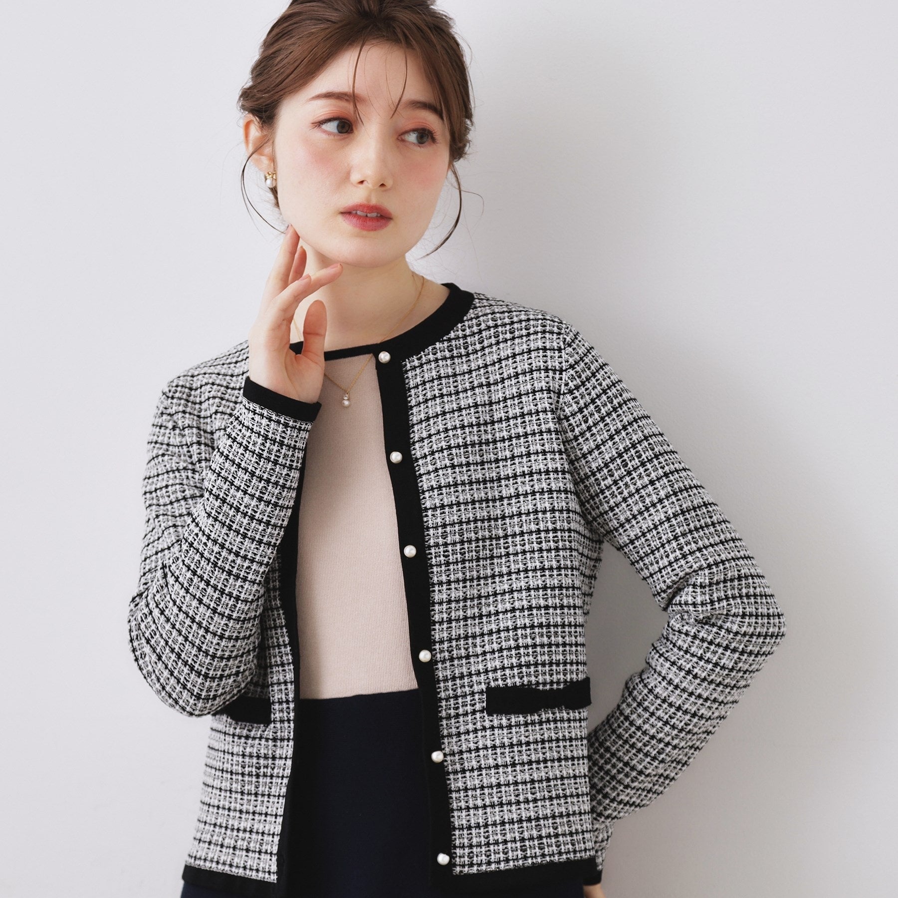 クチュール ブローチ Couture Brooch ラメツイードニットジャケット （アイボリー(404)） アイボリー(404)