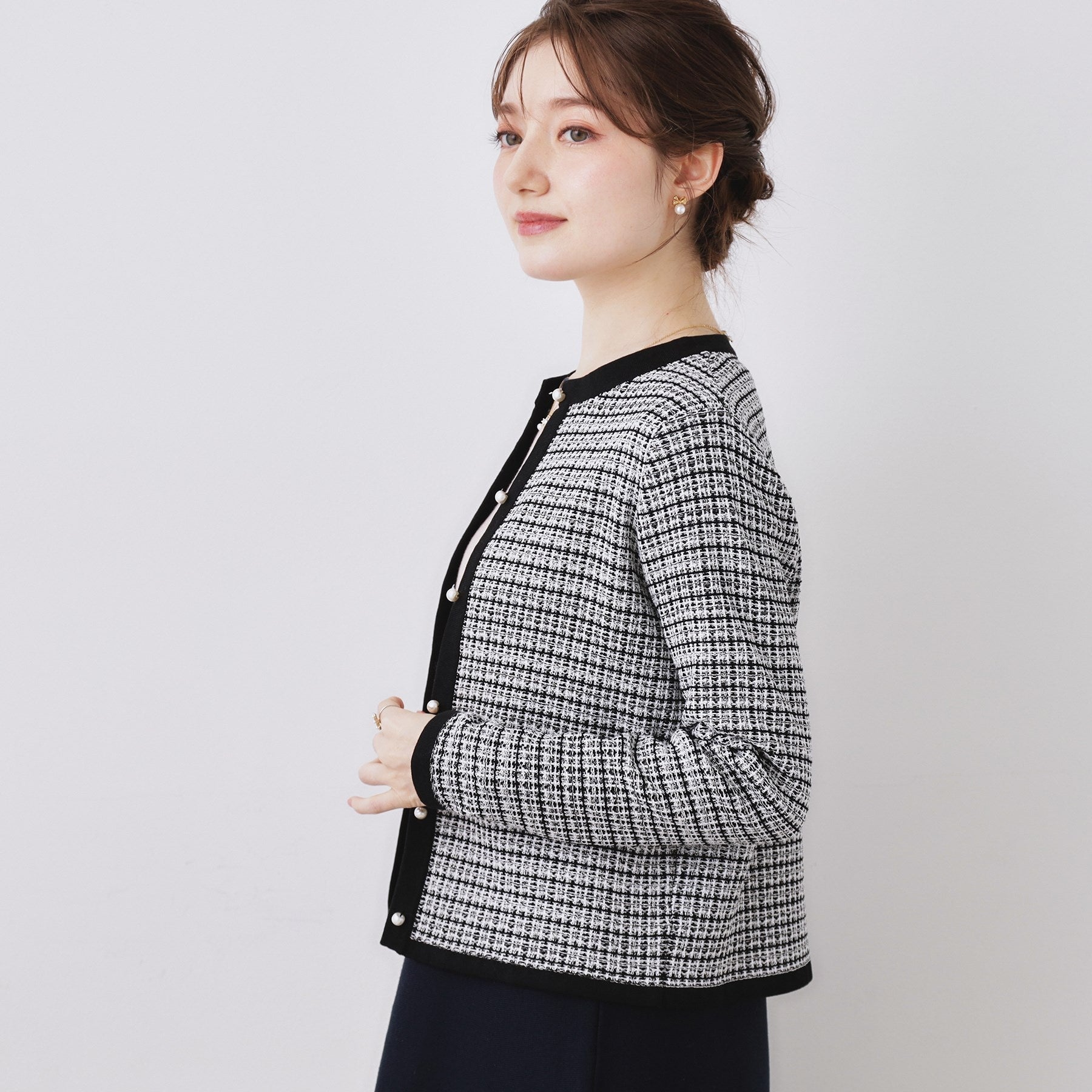 クチュール ブローチ Couture Brooch ラメツイードニットジャケット （アイボリー(404)） アイボリー(404)