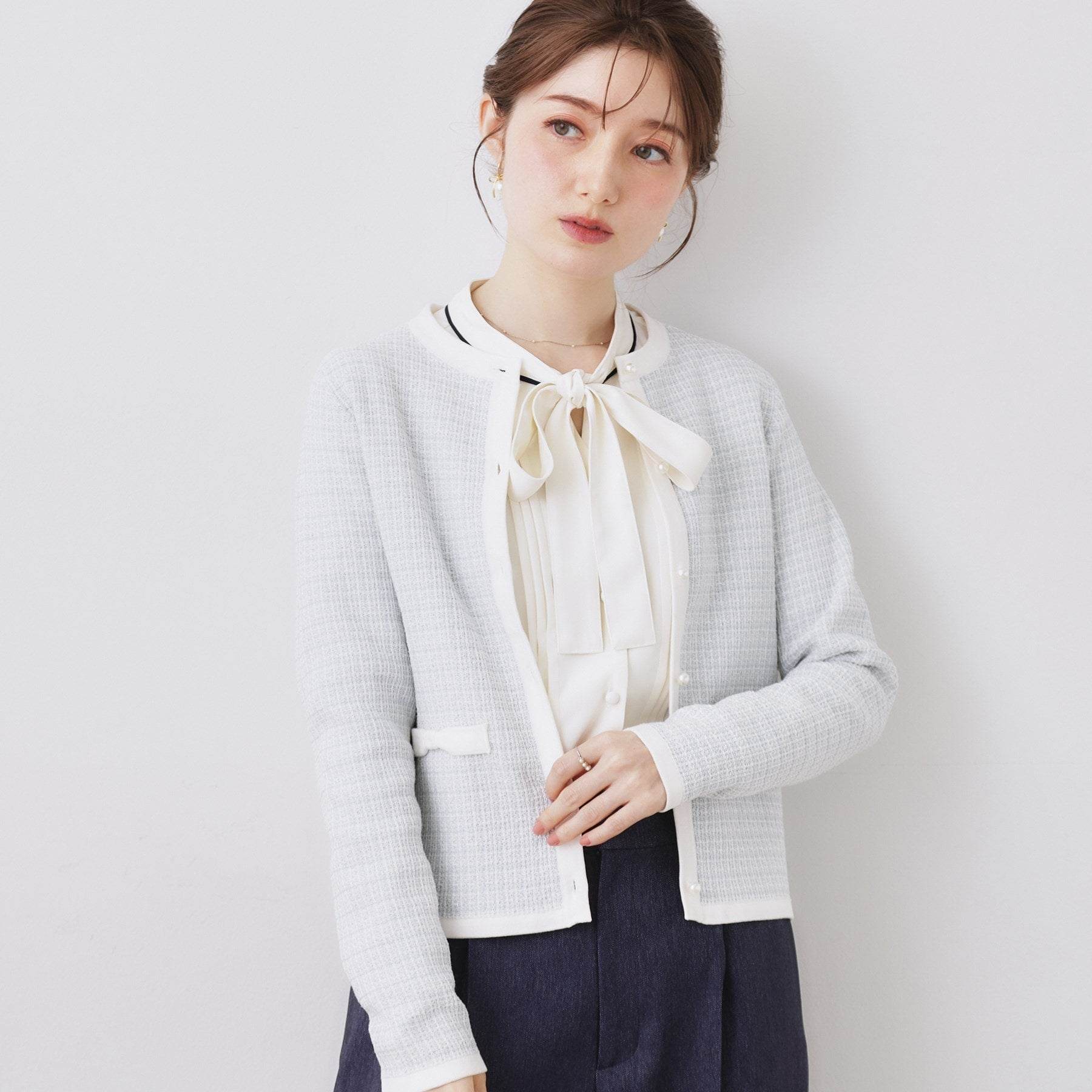 クチュール ブローチ Couture Brooch ラメツイードニットジャケット （アイボリー(404)） アイボリー(404)