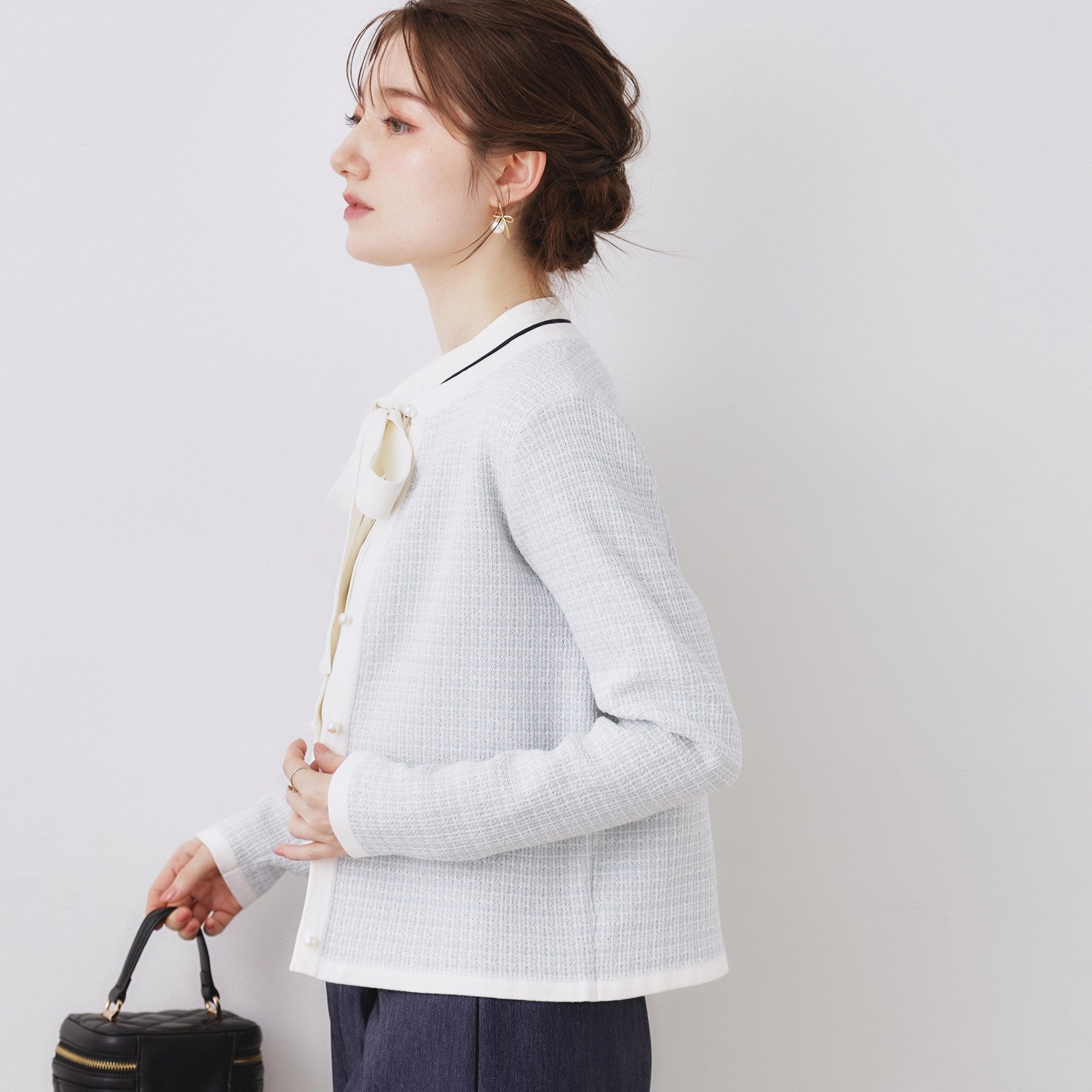 クチュール ブローチ Couture Brooch ラメツイードニットジャケット （アイボリー(404)） アイボリー(404)