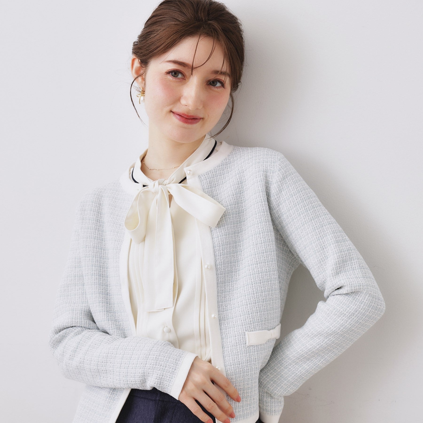 クチュール ブローチ Couture Brooch ラメツイードニットジャケット （サックスブルー(490)） サックスブルー(490)