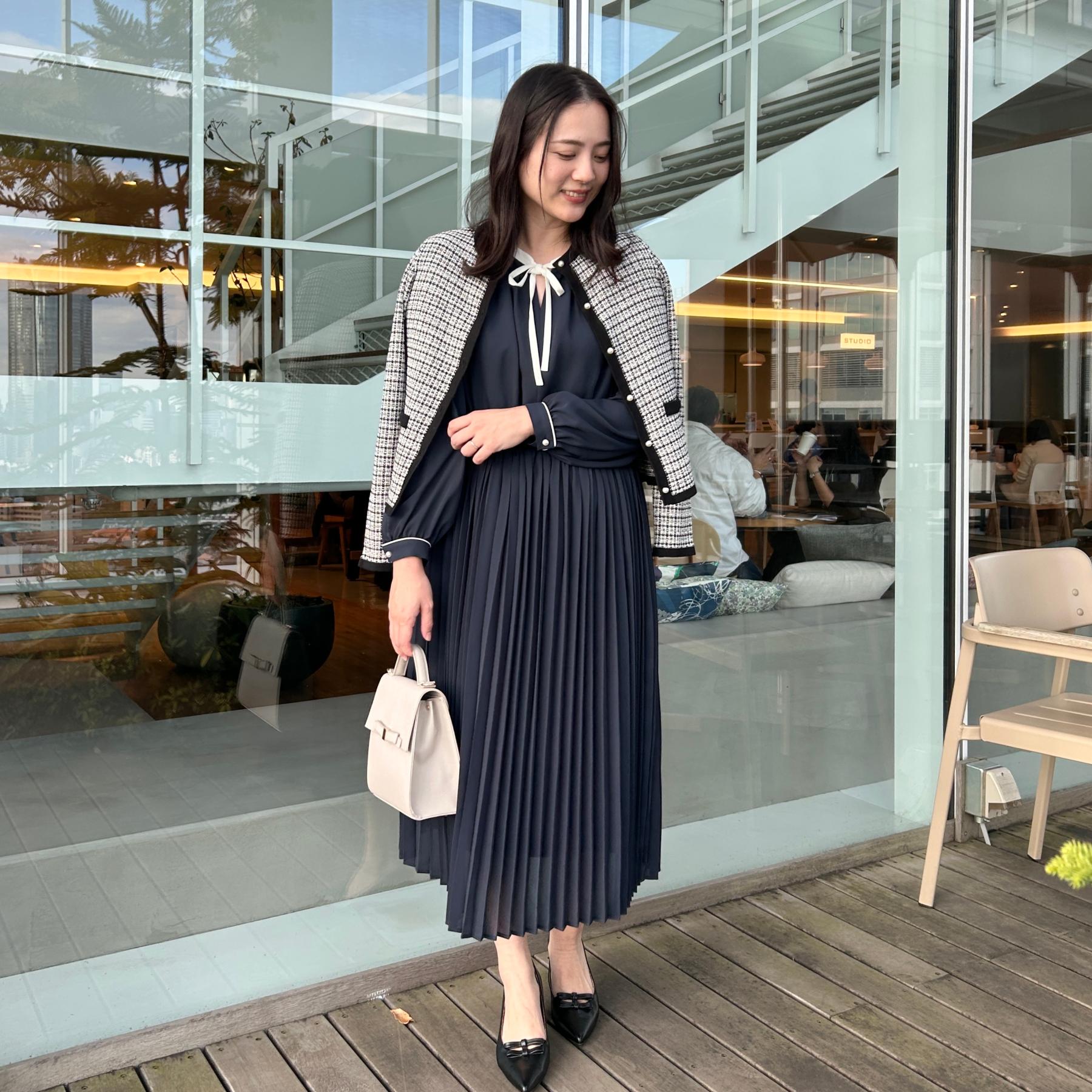 クチュール ブローチ Couture Brooch 配色シフォンプリーツワンピース （ネイビー(094)） ネイビー(094)