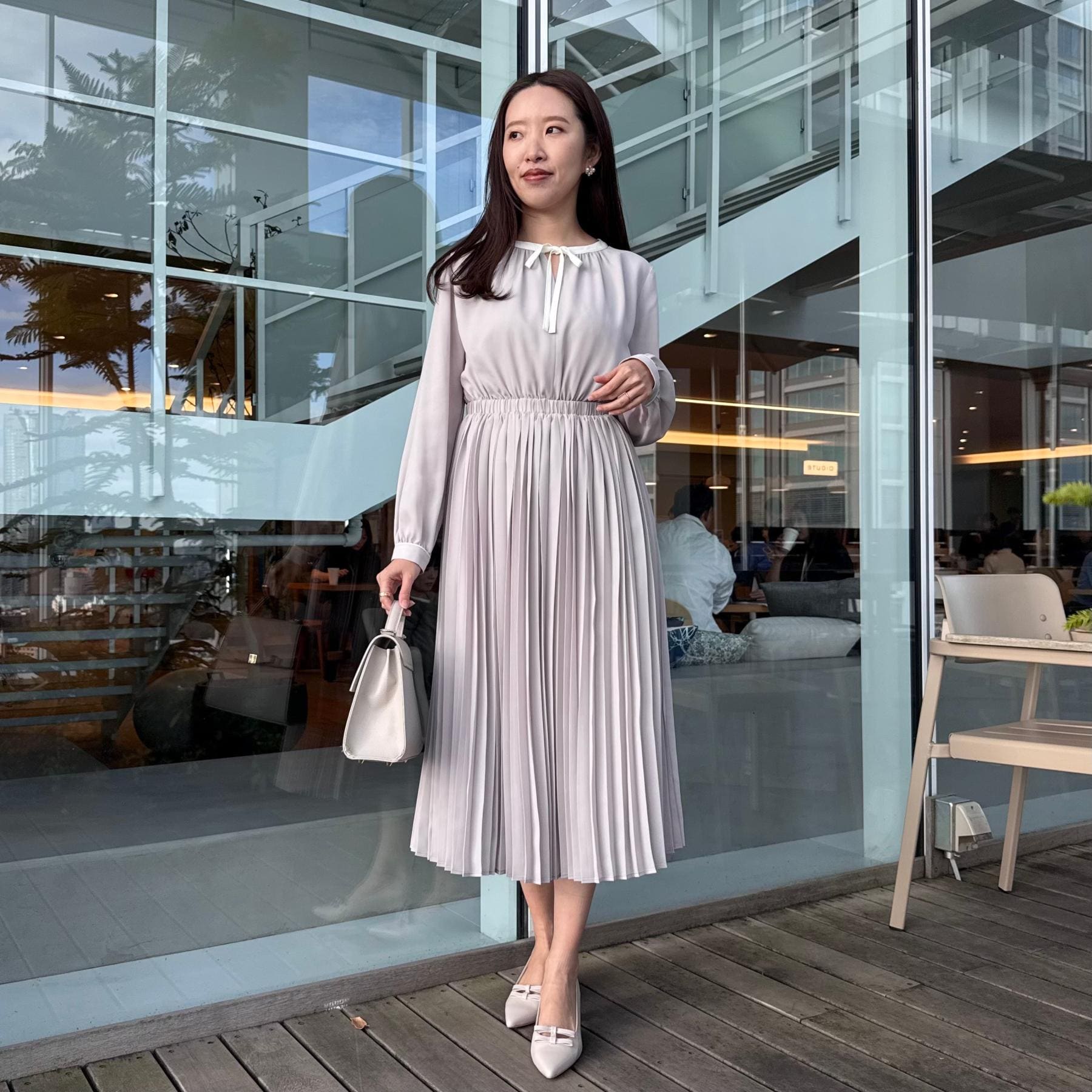 クチュール ブローチ Couture Brooch 配色シフォンプリーツワンピース （ネイビー(094)） ネイビー(094)