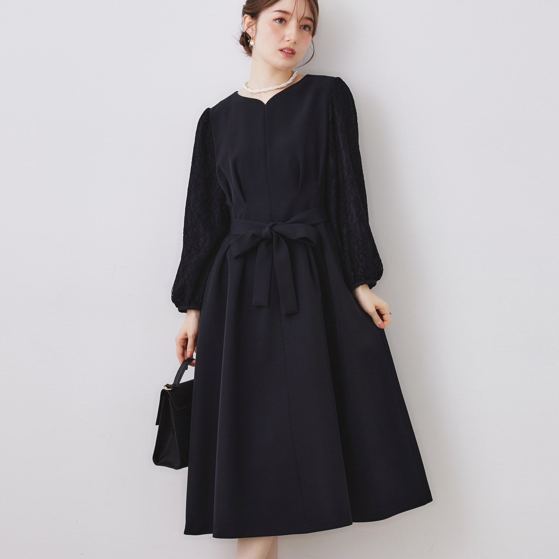 クチュール ブローチ Couture Brooch レース袖タックフレアワンピース （ピンクベージュ(053)） ピンクベージュ(053)