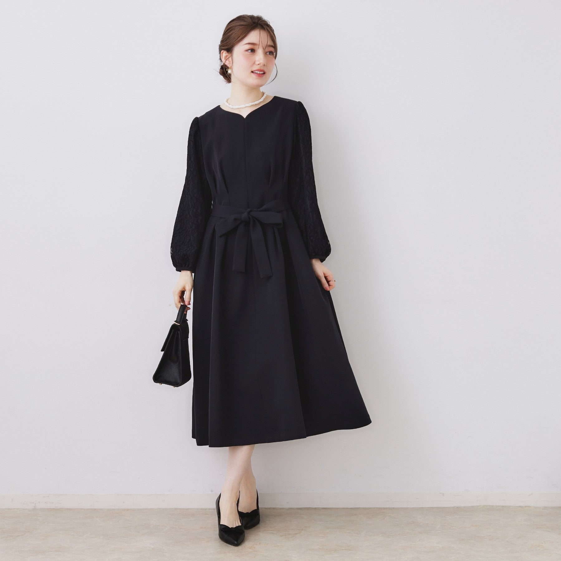 クチュール ブローチ Couture Brooch レース袖タックフレアワンピース （ピンクベージュ(053)） ピンクベージュ(053)