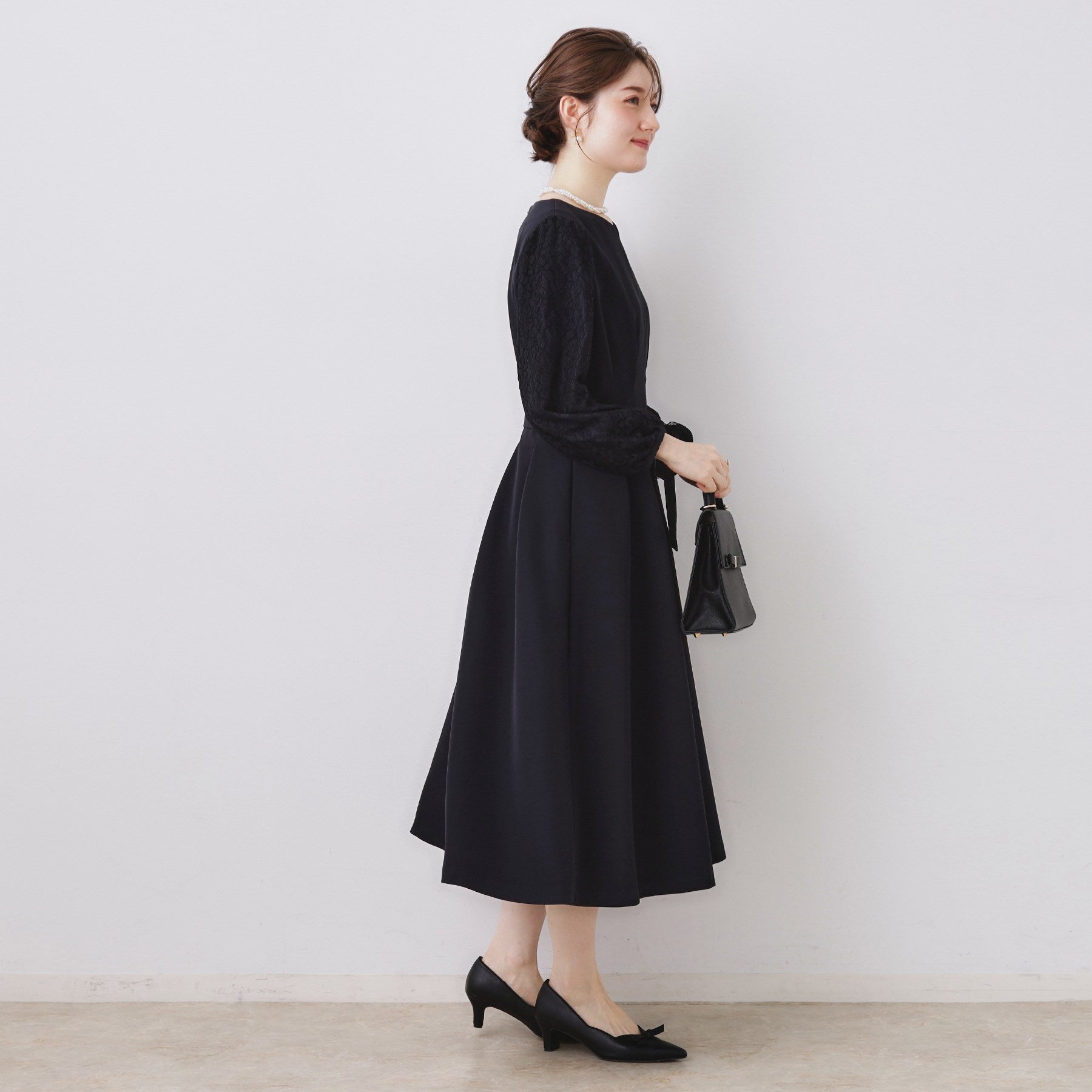 クチュール ブローチ Couture Brooch レース袖タックフレアワンピース （ピンクベージュ(053)） ピンクベージュ(053)