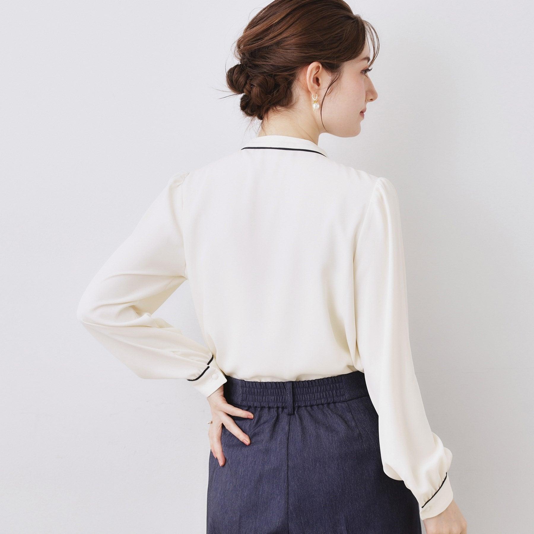 クチュール ブローチ Couture Brooch 配色タックタイブラウス （ピンクベージュ(553)） ピンクベージュ(553)