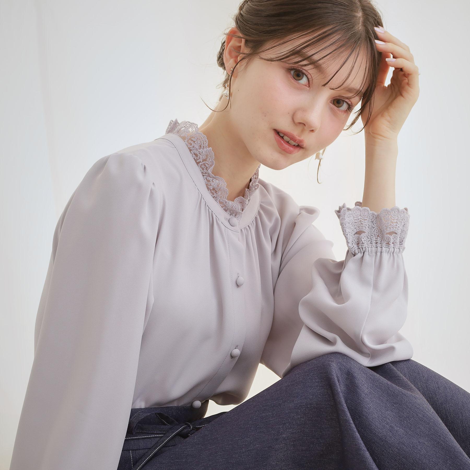 クチュール ブローチ Couture Brooch 前後2WAYエンブロレースブラウス （ライトグレー(011)） ライトグレー(011)