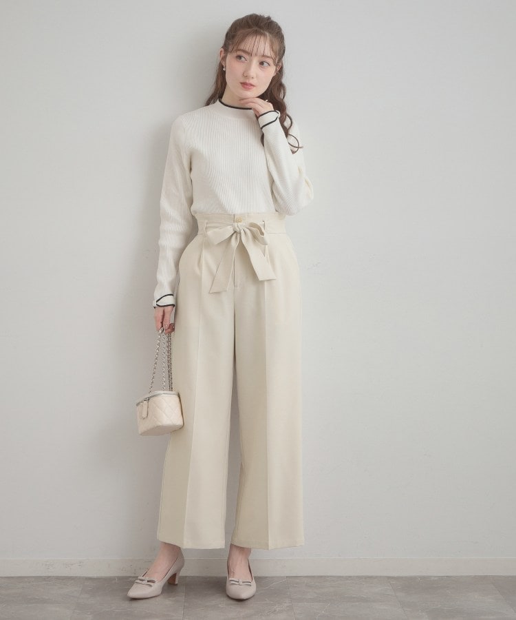 クチュール ブローチ Couture Brooch ウエストリボン サスペンダー付きワイドパンツ （ベージュ(052)） ベージュ(052)