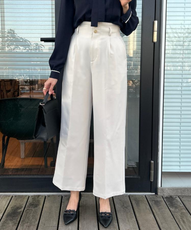 クチュール ブローチ Couture Brooch ウエストリボン サスペンダー付きワイドパンツ （ベージュ(052)） ベージュ(052)