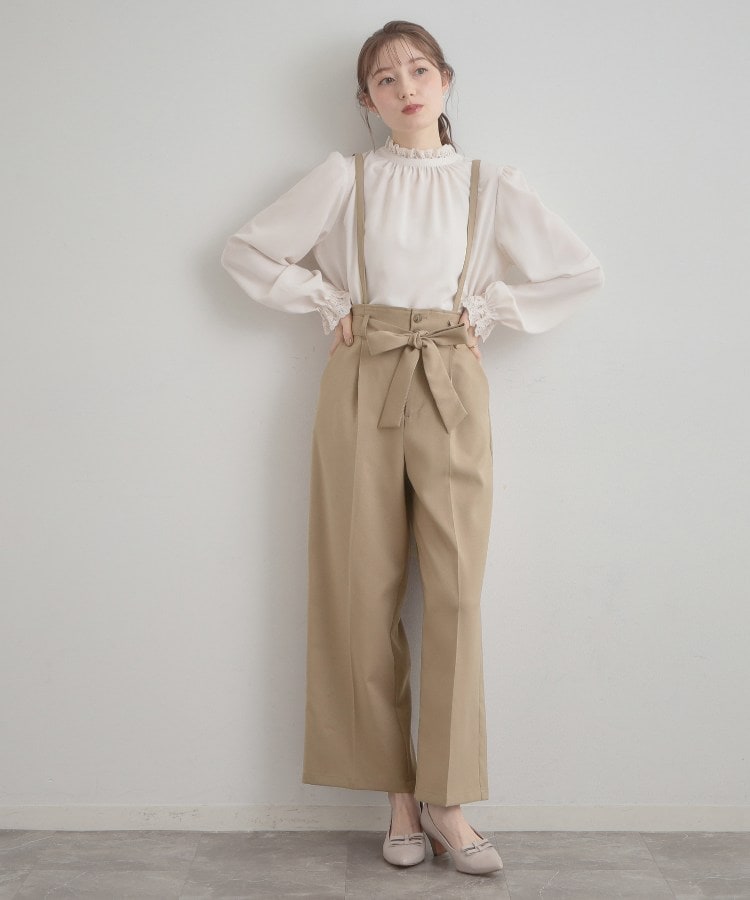 クチュール ブローチ Couture Brooch ウエストリボン サスペンダー付きワイドパンツ （ベージュ(052)） ベージュ(052)