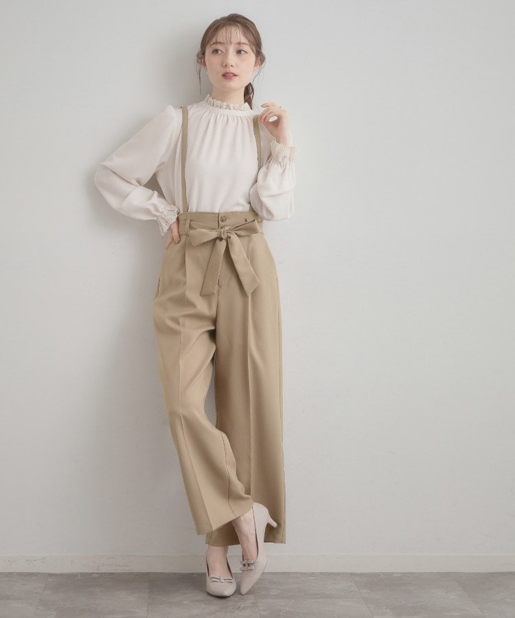 クチュール ブローチ Couture Brooch ウエストリボン サスペンダー付きワイドパンツ （ベージュ(052)） ベージュ(052)