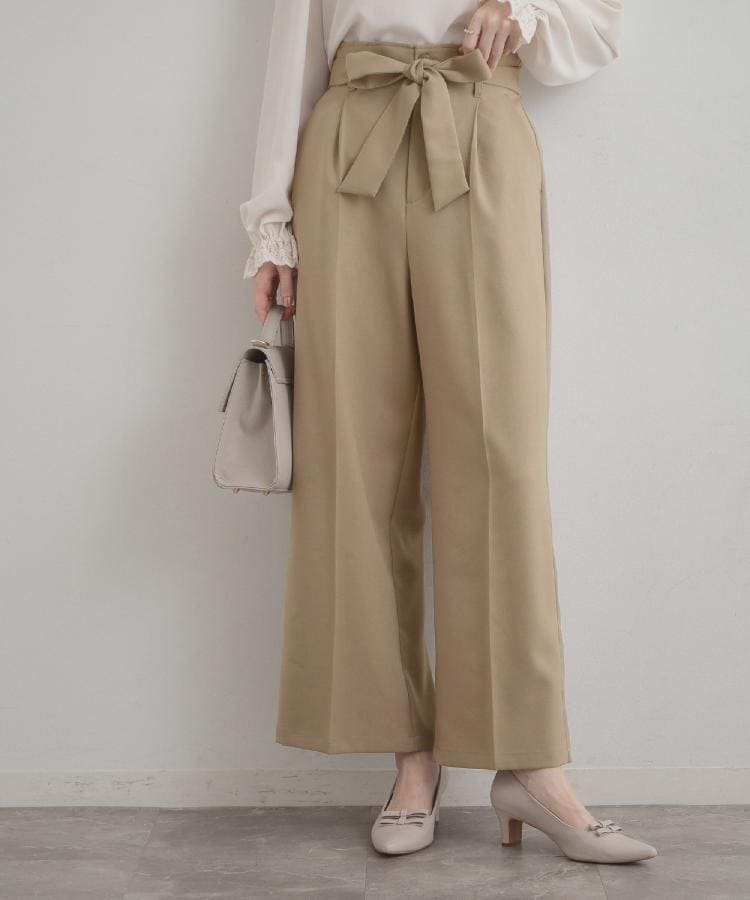 クチュール ブローチ Couture Brooch ウエストリボン サスペンダー付きワイドパンツ （ベージュ(052)） ベージュ(052)