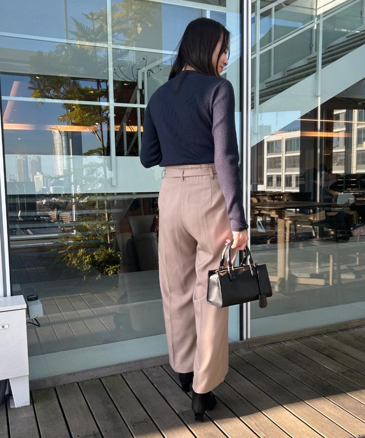 クチュール ブローチ Couture Brooch ウエストリボン サスペンダー付きワイドパンツ （ベージュ(052)） ベージュ(052)