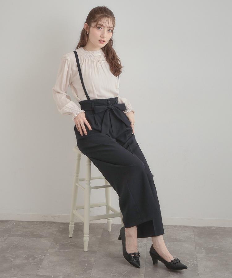 クチュール ブローチ Couture Brooch ウエストリボン サスペンダー付きワイドパンツ （ベージュ(052)） ベージュ(052)