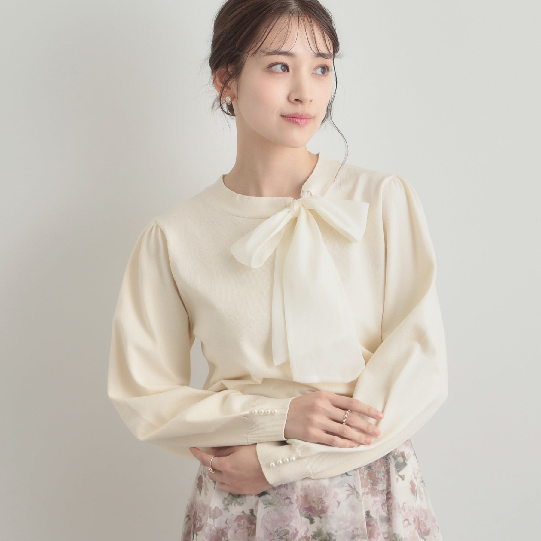 クチュール ブローチ Couture Brooch 【洗える・着映え】オーガンジーリボンタイ ニット （ピンク(071)） ピンク(071)