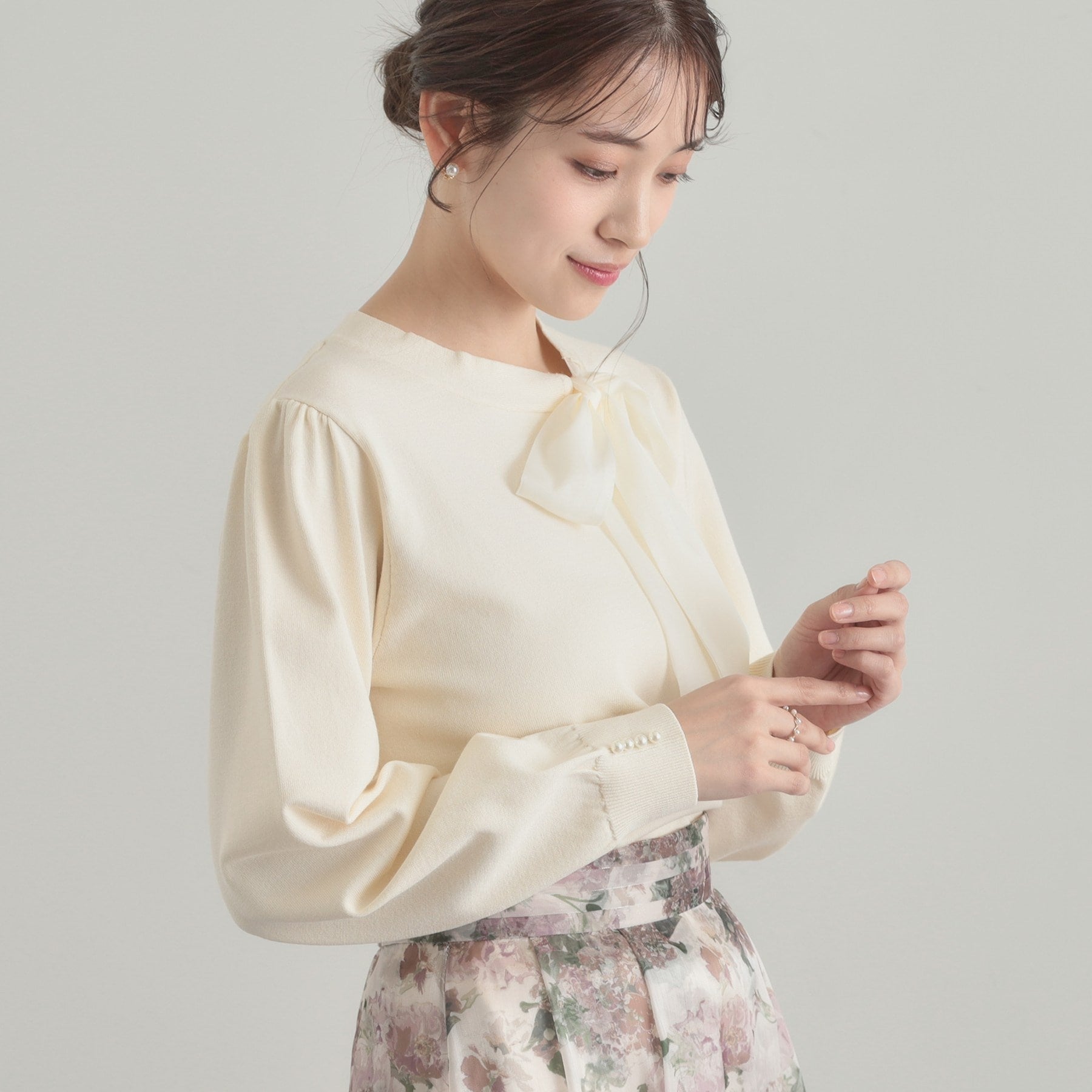 クチュール ブローチ Couture Brooch 【洗える・着映え】オーガンジーリボンタイ ニット （ピンク(071)） ピンク(071)