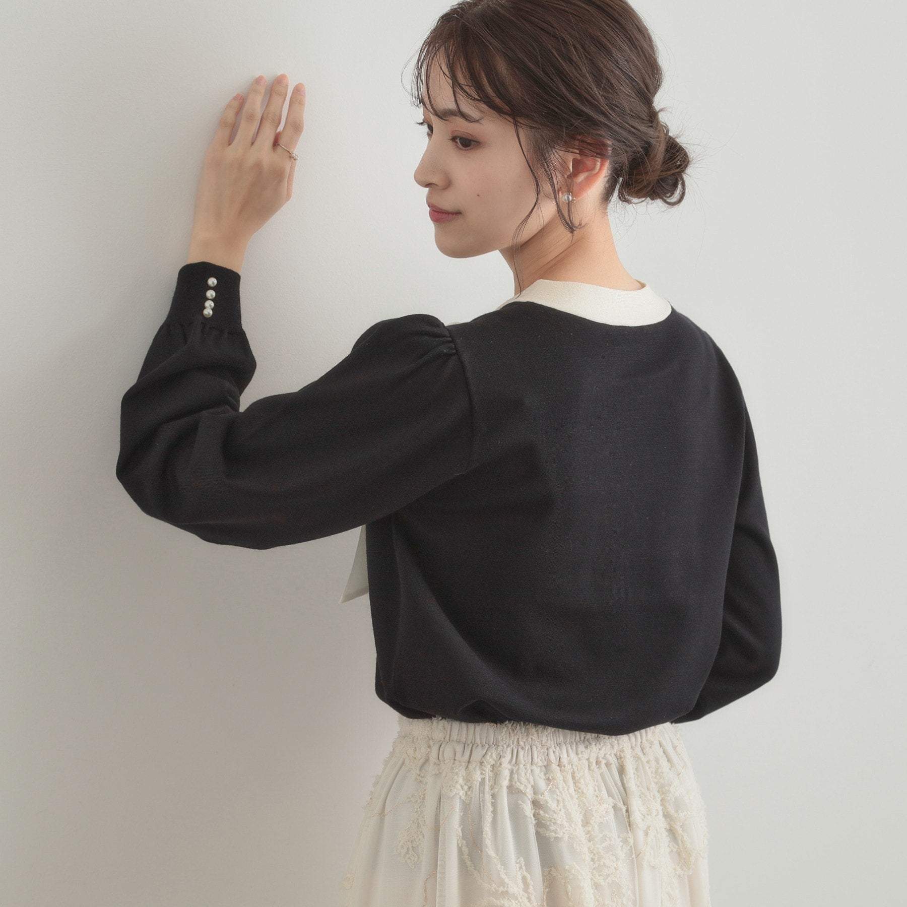 クチュール ブローチ Couture Brooch 【洗える・着映え】オーガンジーリボンタイ ニット （ピンク(071)） ピンク(071)