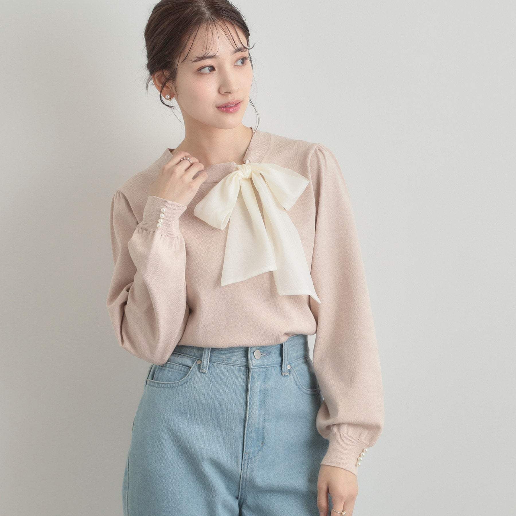 クチュール ブローチ Couture Brooch 【洗える・着映え】オーガンジーリボンタイ ニット （ピンク(071)） ピンク(071)