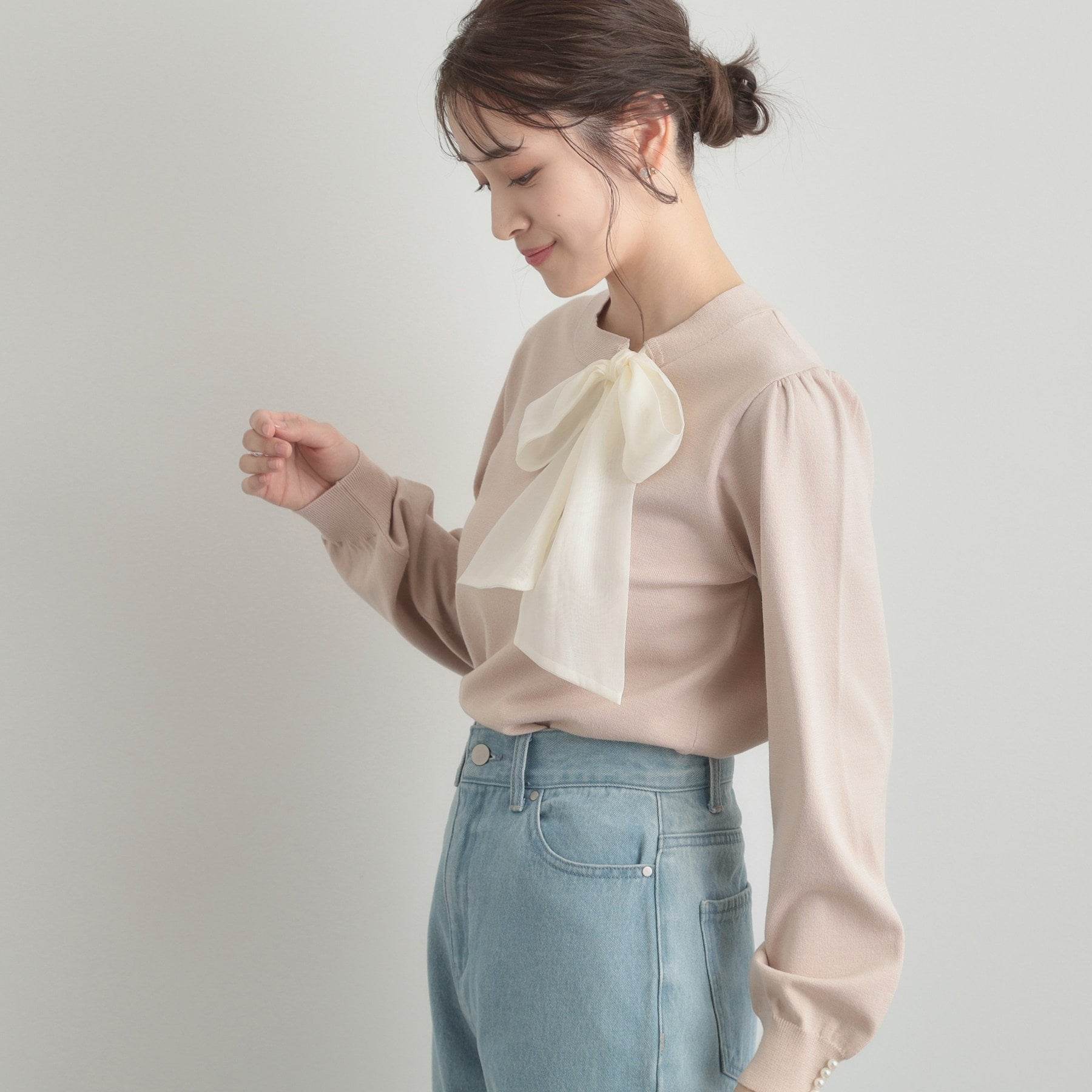 クチュール ブローチ Couture Brooch 【洗える・着映え】オーガンジーリボンタイ ニット （ピンク(071)） ピンク(071)