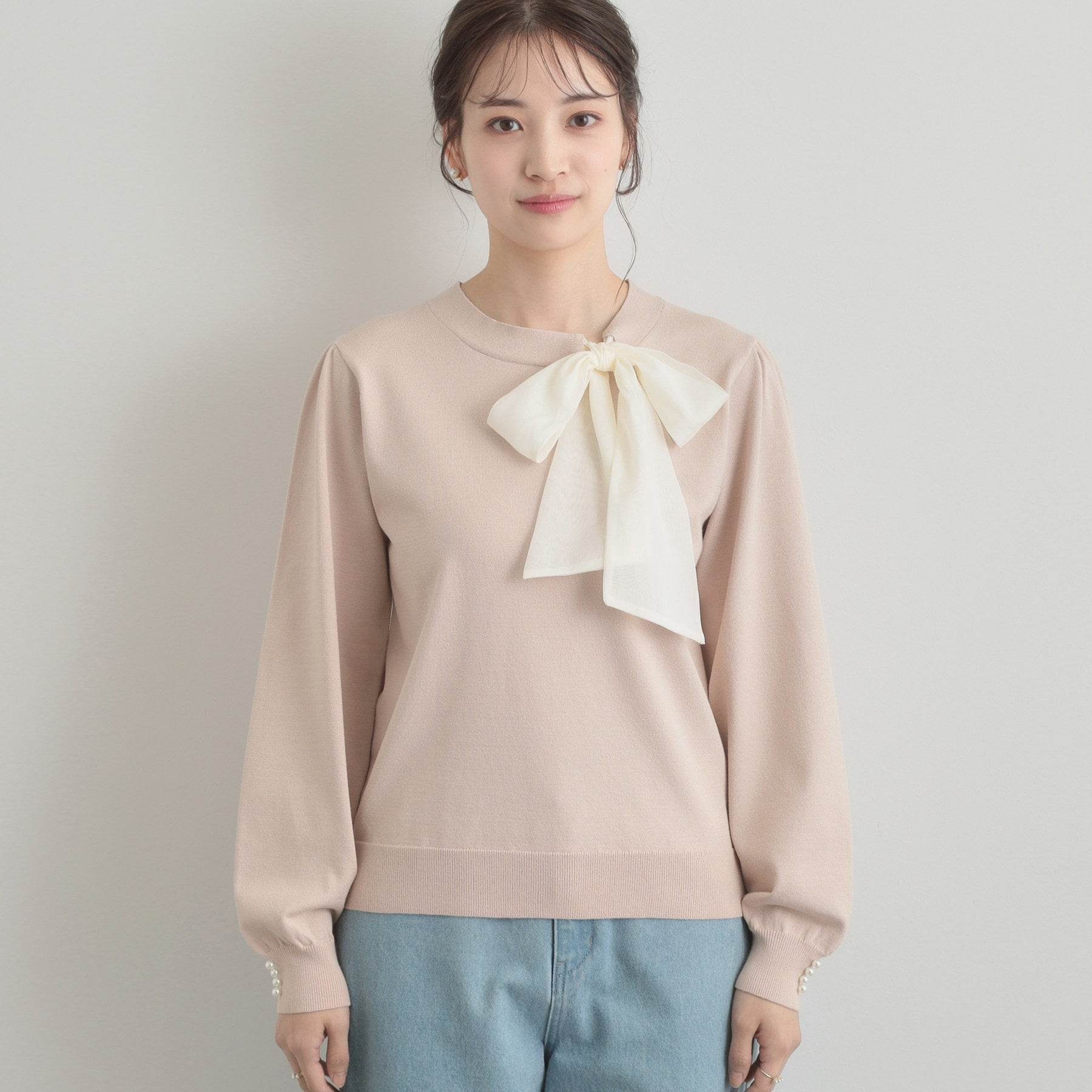 クチュール ブローチ Couture Brooch 【洗える・着映え】オーガンジーリボンタイ ニット （ピンク(071)） ピンク(071)