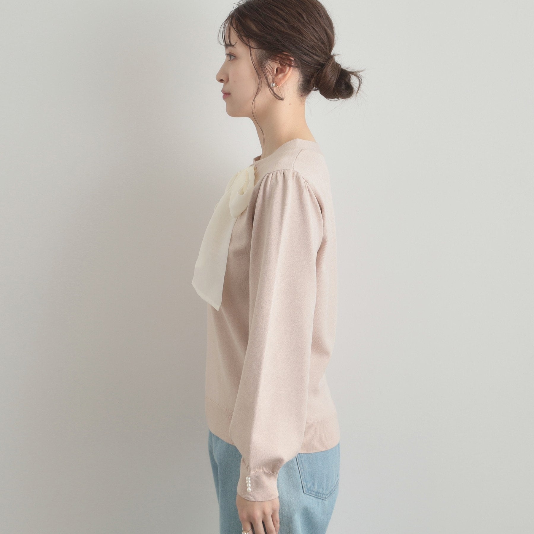 クチュール ブローチ Couture Brooch 【洗える・着映え】オーガンジーリボンタイ ニット （ピンク(071)） ピンク(071)