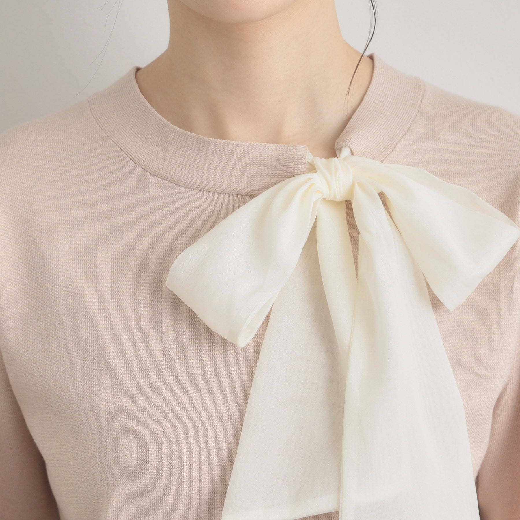 クチュール ブローチ Couture Brooch 【洗える・着映え】オーガンジーリボンタイ ニット （ピンク(071)） ピンク(071)