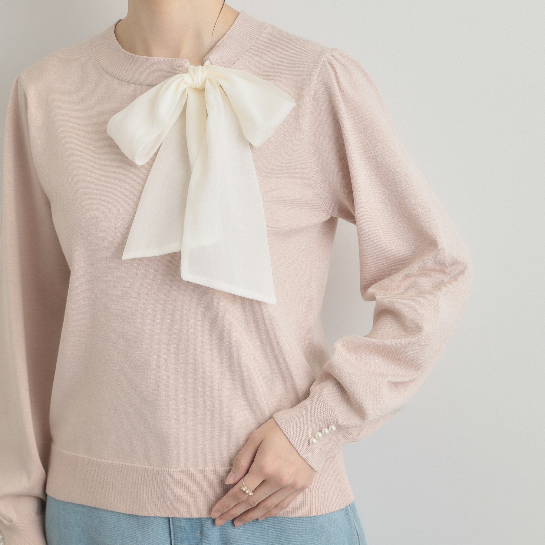 クチュール ブローチ Couture Brooch 【洗える・着映え】オーガンジーリボンタイ ニット （ピンク(071)） ピンク(071)