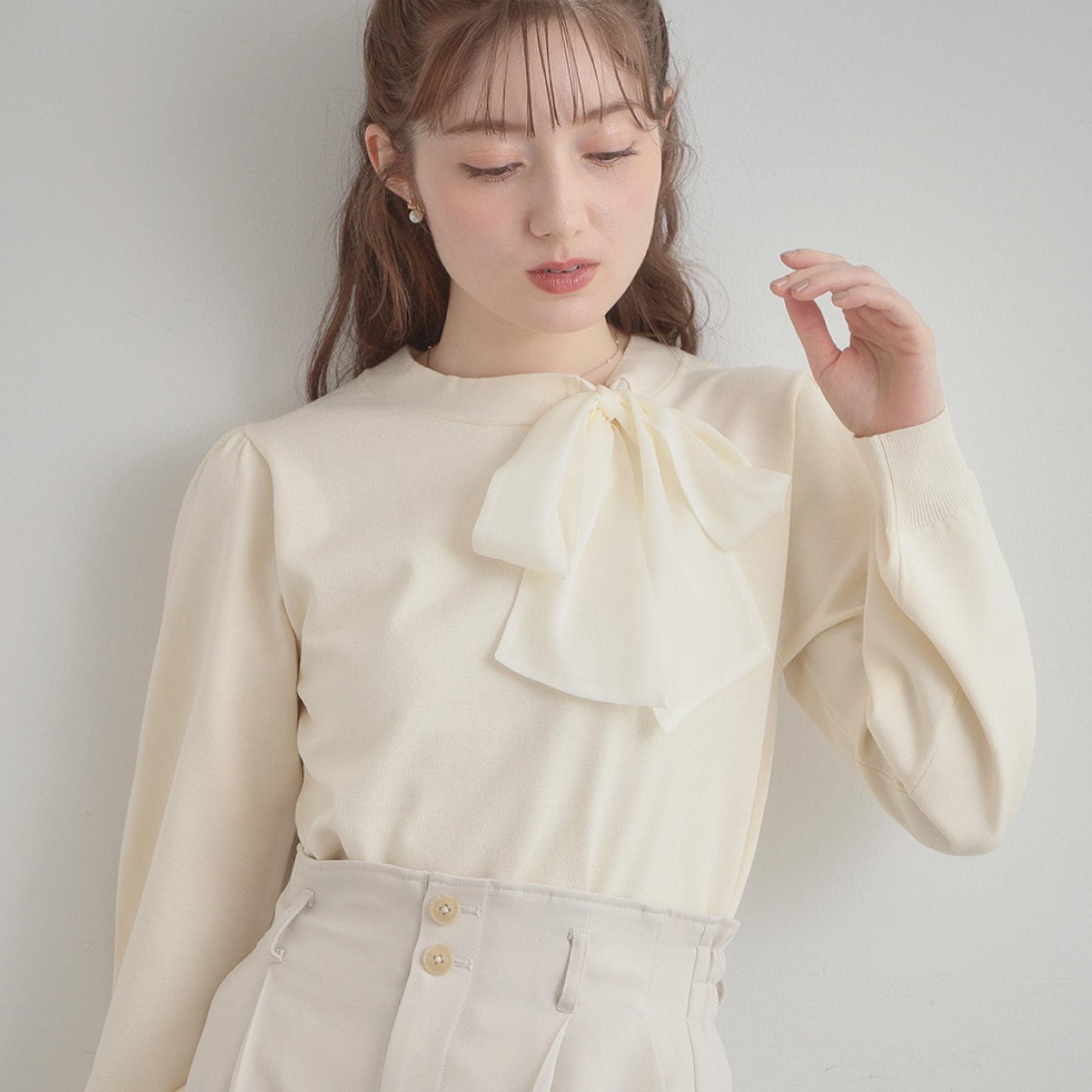 クチュール ブローチ Couture Brooch 【洗える・着映え】オーガンジーリボンタイ ニット （ピンク(071)） ピンク(071)