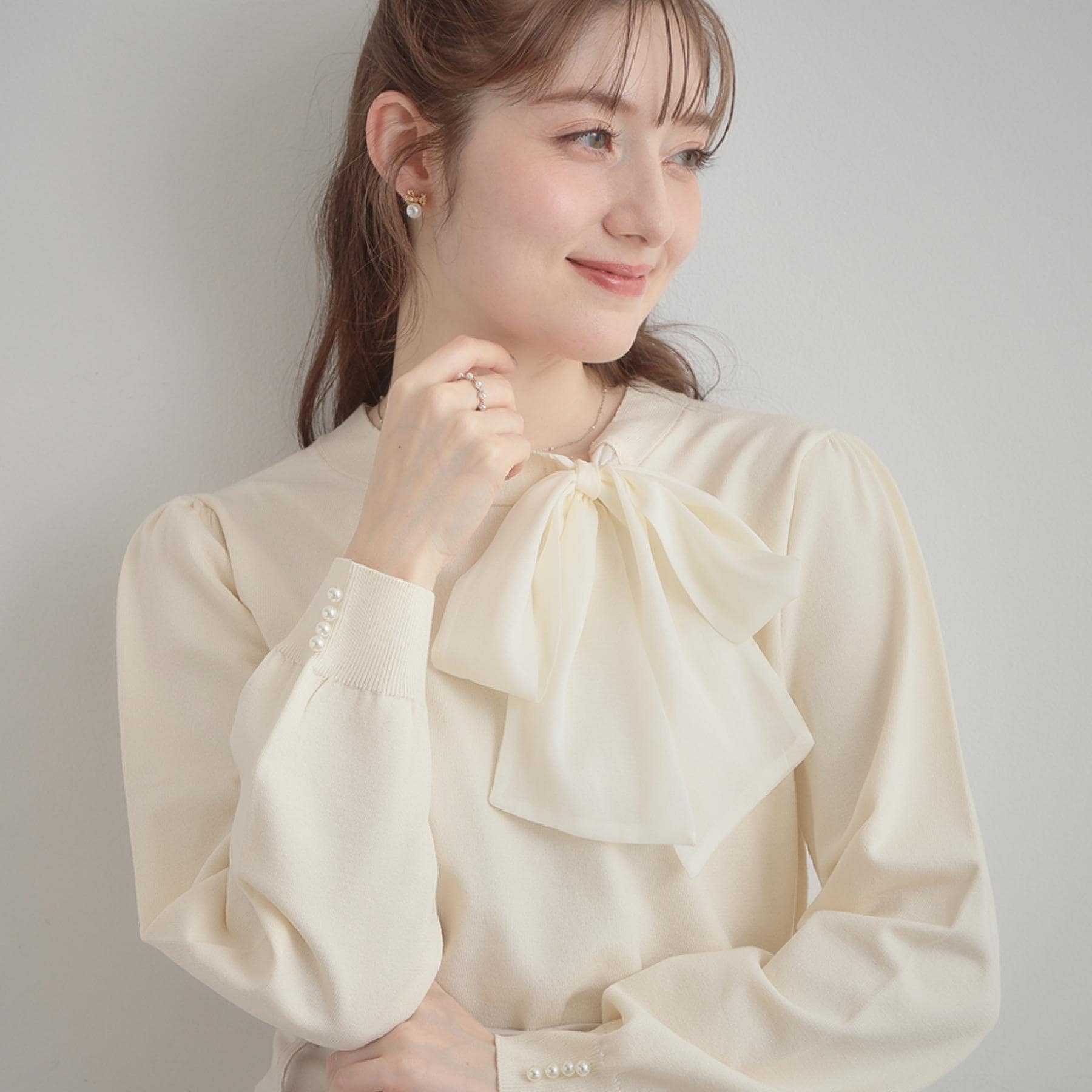 クチュール ブローチ Couture Brooch 【洗える・着映え】オーガンジーリボンタイ ニット （ピンク(071)） ピンク(071)