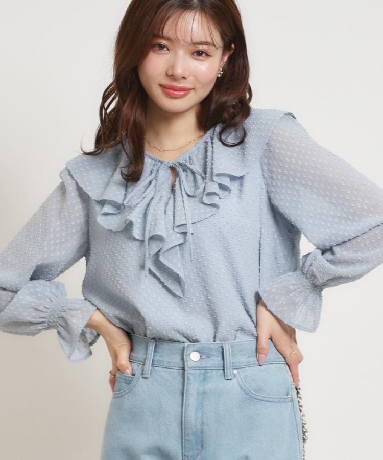 クチュール ブローチ Couture Brooch ラメカットドビーフリルブラウス （ピンク(072)） ピンク(072)