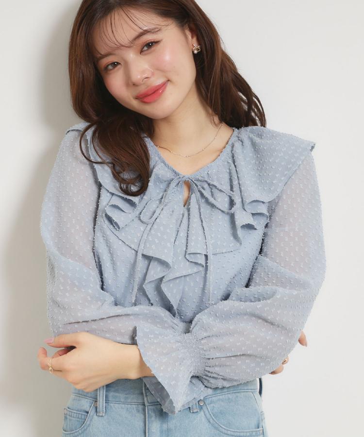 クチュール ブローチ Couture Brooch ラメカットドビーフリルブラウス （ピンク(072)） ピンク(072)