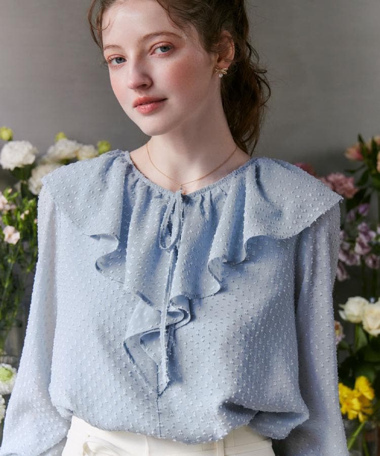 クチュール ブローチ Couture Brooch ラメカットドビーフリルブラウス （ブルー(092)） ブルー(092)