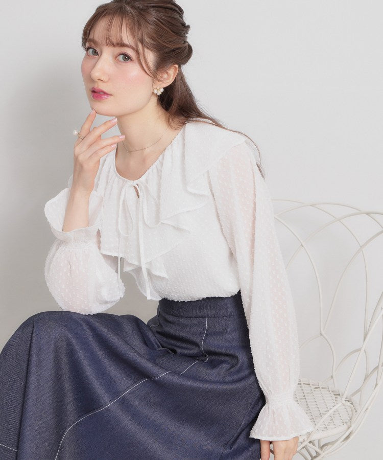 クチュール ブローチ Couture Brooch ラメカットドビーフリルブラウス （オフホワイト(003)） オフホワイト(003)