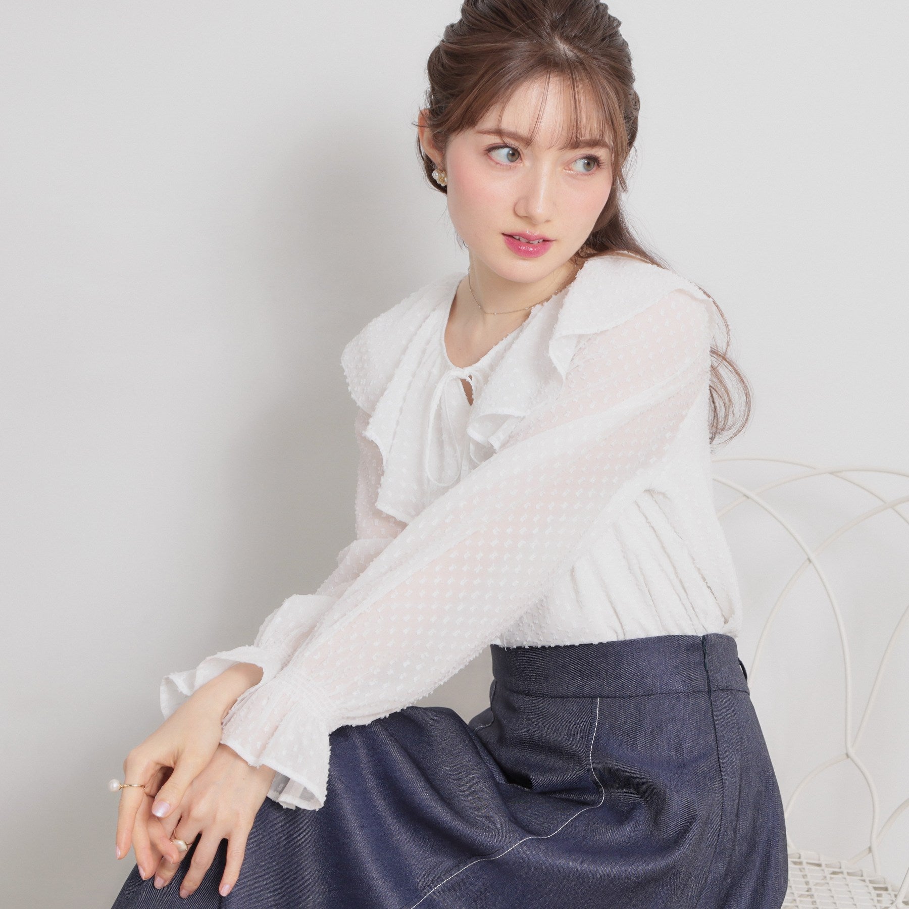 クチュール ブローチ Couture Brooch ラメカットドビーフリルブラウス （ピンク(072)） ピンク(072)