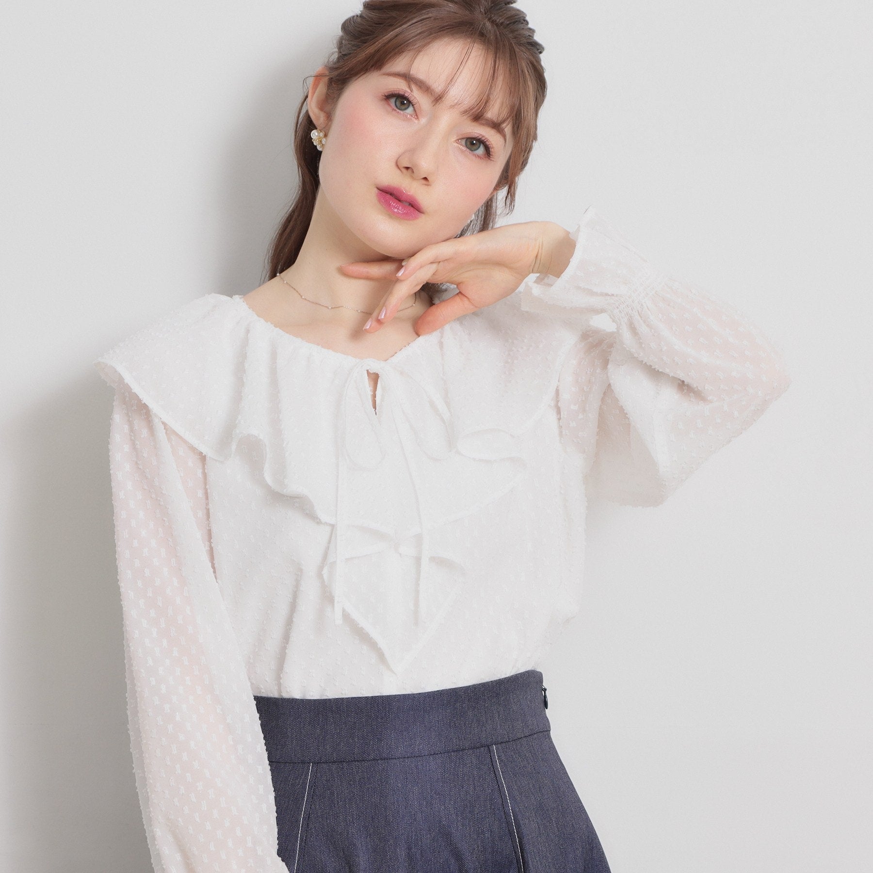 クチュール ブローチ Couture Brooch ラメカットドビーフリルブラウス （ピンク(072)） ピンク(072)