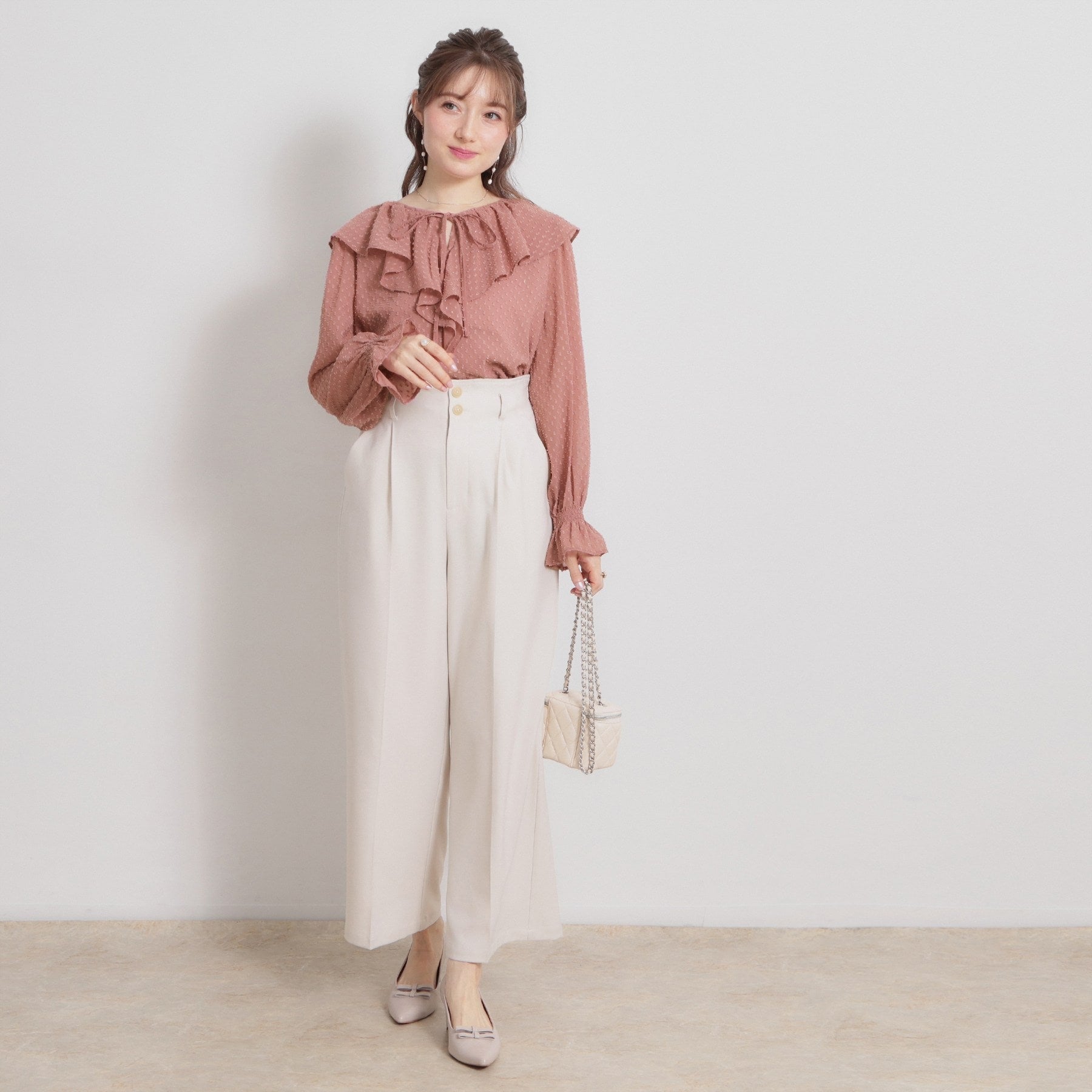 クチュール ブローチ Couture Brooch ラメカットドビーフリルブラウス （ピンク(072)） ピンク(072)