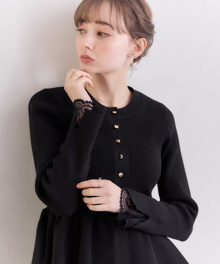 クチュール ブローチ Couture Brooch ペプラムニットカーディ （ブラック(019)） ブラック(019)