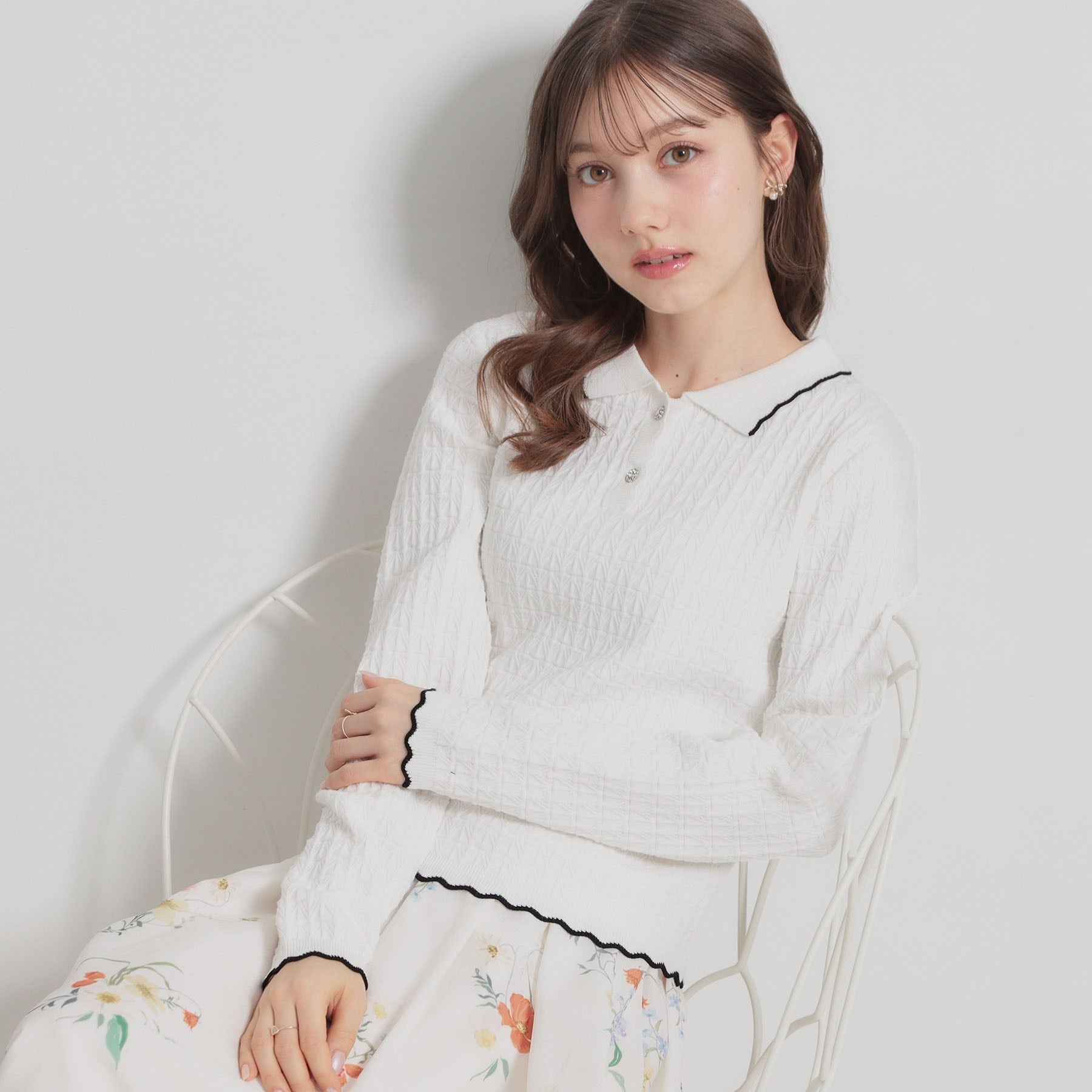 クチュール ブローチ Couture Brooch ビジュー釦ポロニット （オフホワイト(003)） オフホワイト(003)