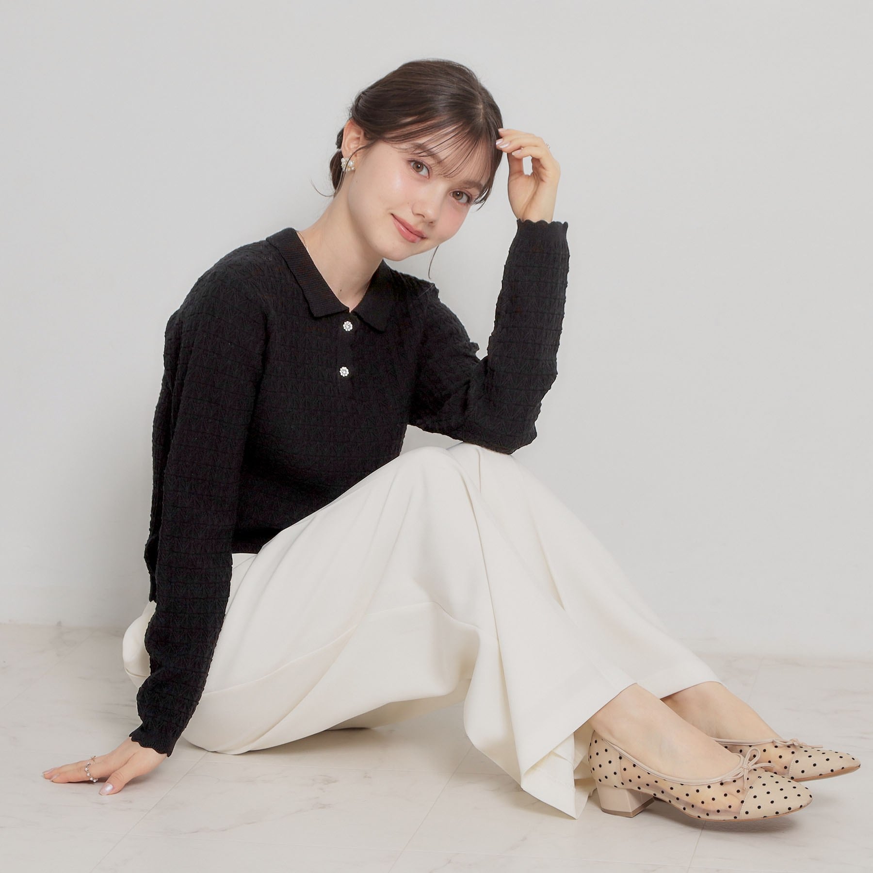 クチュール ブローチ Couture Brooch ビジュー釦ポロニット （オフホワイト(003)） オフホワイト(003)