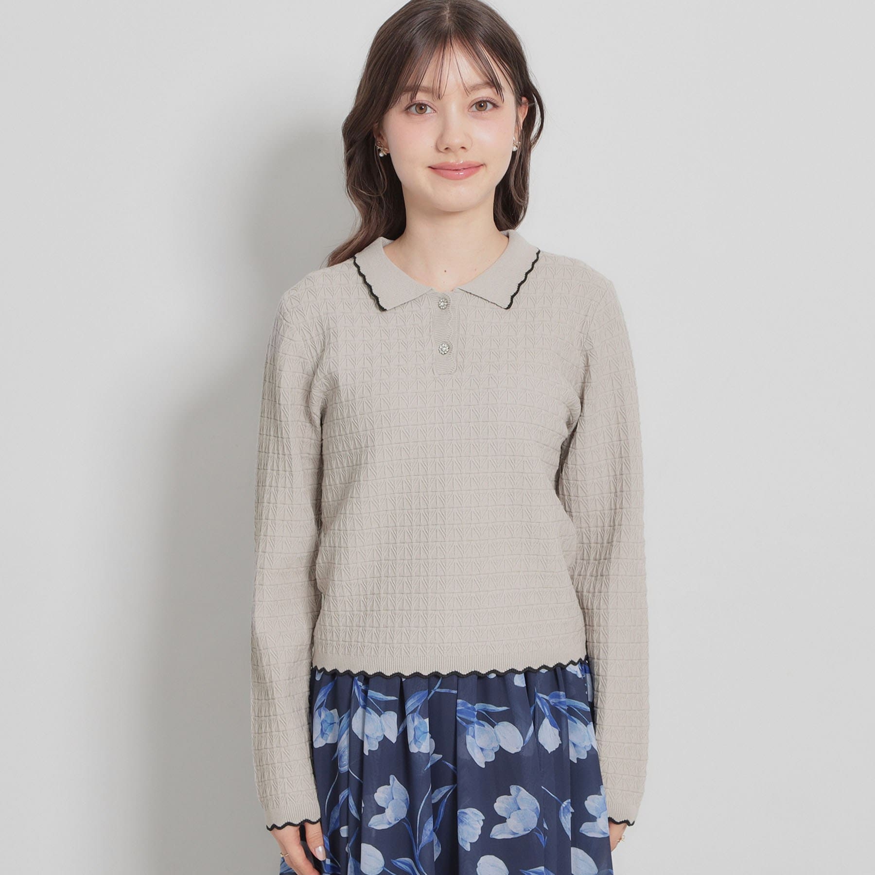 クチュール ブローチ Couture Brooch ビジュー釦ポロニット （オフホワイト(003)） オフホワイト(003)