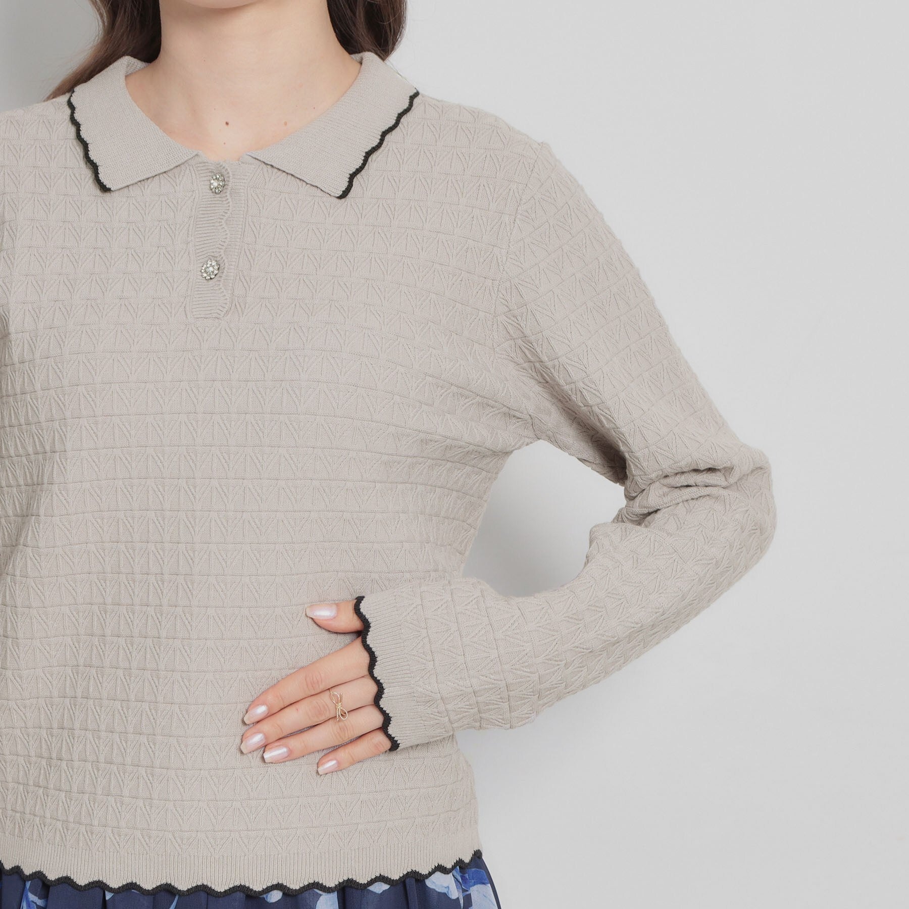 クチュール ブローチ Couture Brooch ビジュー釦ポロニット （オフホワイト(003)） オフホワイト(003)