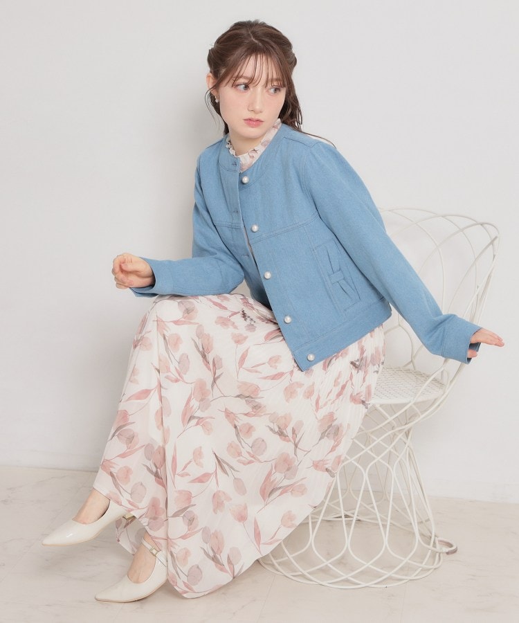 クチュール ブローチ Couture Brooch パール調ボタンデニムジャケット （ブルー(091)） ブルー(091)