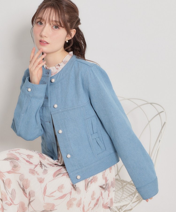 クチュール ブローチ Couture Brooch パール調ボタンデニムジャケット （ブルー(091)） ブルー(091)