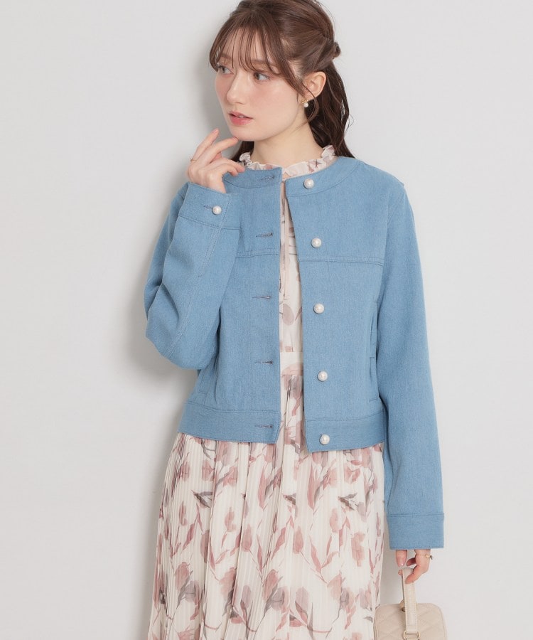 クチュール ブローチ Couture Brooch パール調ボタンデニムジャケット （ブルー(091)） ブルー(091)